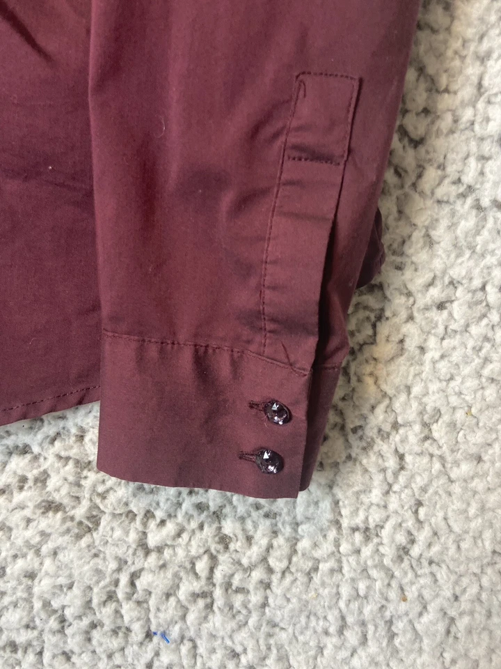 NY & Co roxo marrom frisado botão para cima elástico manga longa plissado tamanho p - Imagem 3 de 4