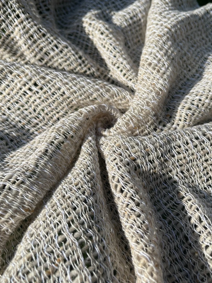 Handwoven Sheep Wool Cotton Blend Natural Fabrics By Hand Loomed  - Image 4 of 4