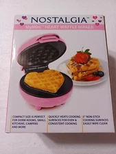 Compact Waffle Maker Heart Shaped MyMini Nostalgia Small Space Non Stick Surface