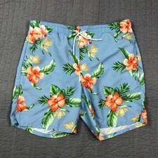 Old Navy Shorts Men Small Blue Hawaiian Tropcial Print Swim Trunks Beach Resort