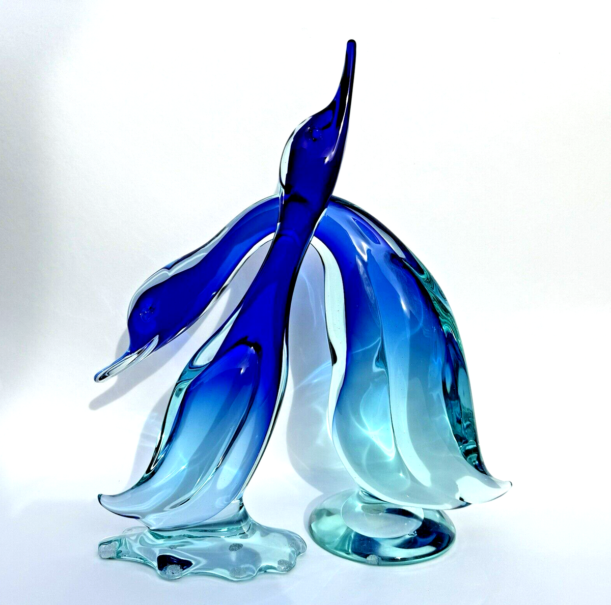 2 Vtg 1960s ARCHIMEDE SEGUSO Murano Glass DUCK Figurine Blue