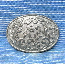 Classic Cowboy Cowgirl Belt Buckle Filigree Floral Scroll Vtg 70s 80s W .CPA480