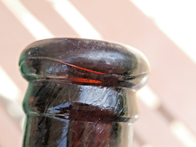 Antique Parker's Hair Balsam Amber Bottle, New York 1890's, Imperfections on Lip