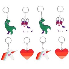 Lot (8) Spritz KEYCHAIN PARTY FAVORS Rubber 2 Dinosaur 2 Unicorn 2 Dog 2 Heart