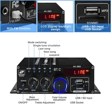 Wireless Amplifier System Bluetooth 5 Audio 2x400W HiFi Stereo Speaker Car Home
