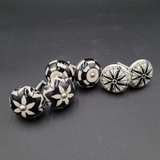 Vintage Ceramic Drawer Pull Knobs Set of 6 Black and White