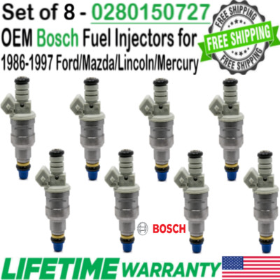 #0280150727 OEM Bosch x8 Fuel Injectors For 1992, 1993, 1994 Ford Tempo 2.3L I4