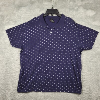 Ping Pong Pro Polo Golf Shirt Mens 2XL tag Blue Cotton Planes Short Sleeve -fade