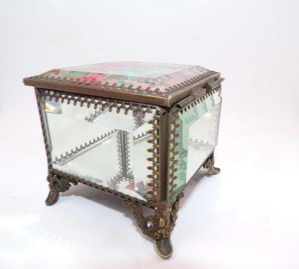 NICOLE MILLER Bird Flowers & Butterflies Ormolu Beveled Glass Jewelry