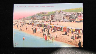 Alte französische Farbpostkarte von Tourville. La Plage a Maree Haute