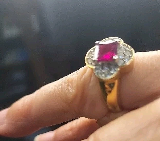 Rubí/rosa chapado en oro amarillo vintage 😍 Elegante plata probada 7"5 Foto 2 de 4