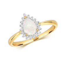 9ct Yellow Gold Natural Opal and Diamond Cluster Ring, Sizes J to Q (291O)