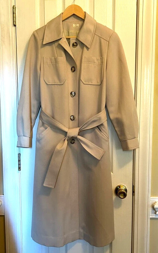 Gabardina vintage JC Penney beige caqui sin hierro bolsillos con cinturón talla mediana 10 Foto 4 de 4