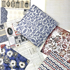 Summer Red Blue Paper Sheets 6 x 6 Scrapbook Collage Junk Journal