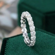 14K White Gold Plated 2Ct Round Cut VVS1 Moissanite Full Eternity Wedding Band