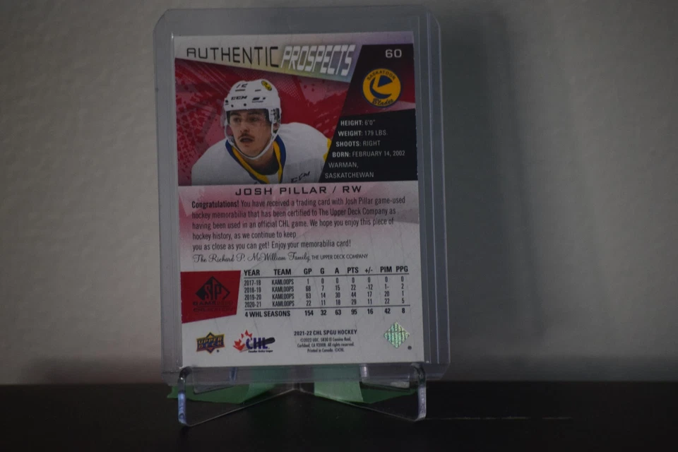 2021-22 Upper Deck SP Game Used CHL Edition Red Jersey Josh Pillar #60 - Image 2 of 2