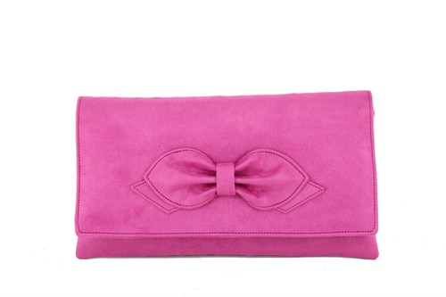 Gorgeous Faux Suede Bow Clutch/Shoulder Bag Wedding Prom Bag Medium Size - Picture 20 of 21