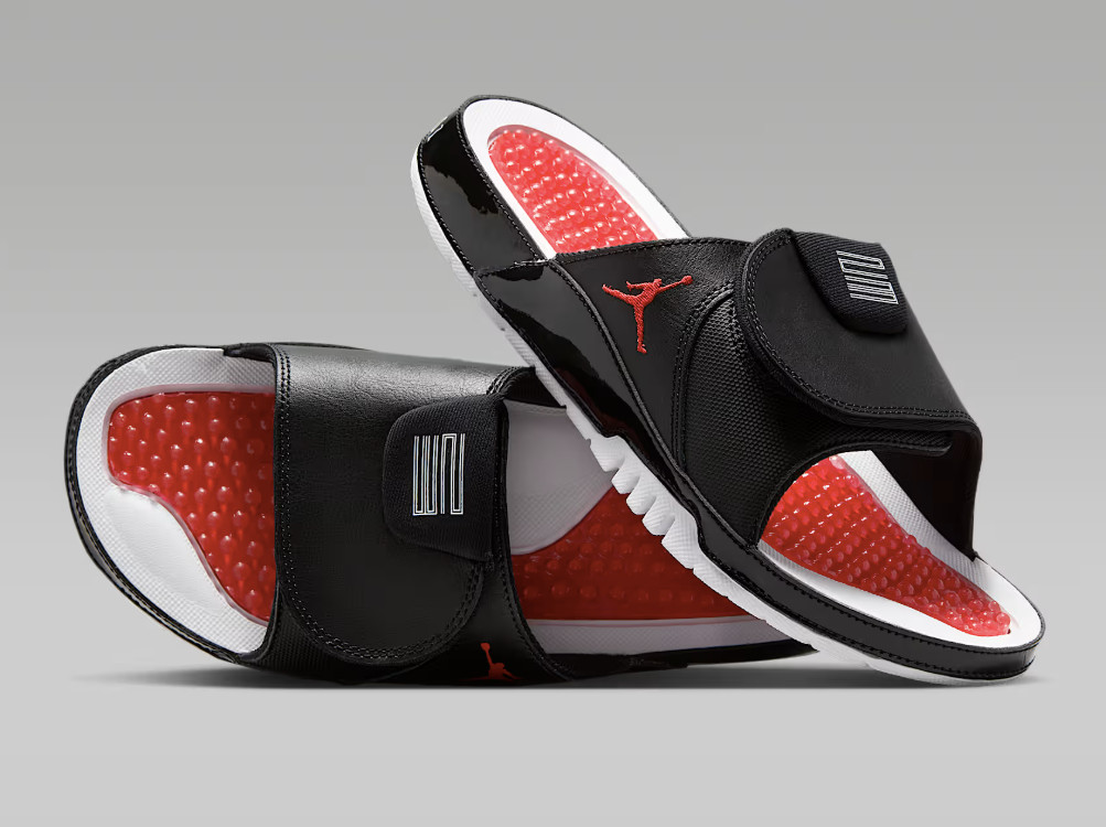 NEW Jordan Hydro XI Men&apos;s Slides&comma; Sandal&comma; Black&sol;Red