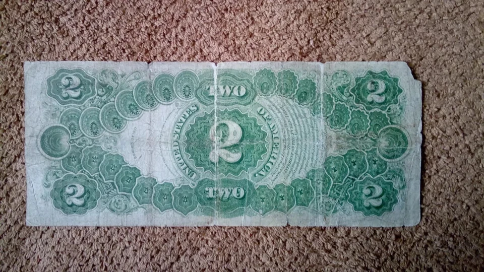 1917 $2 TWO DOLLAR LARGE SIZE BANKNOTE, NICE, F+/F++ , COSMETICALLY REPAIRED - Image 4 of 4