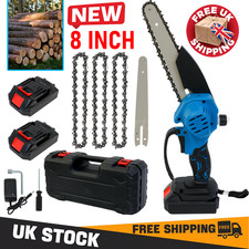 2 Batteries 8 Inch Mini Cordless Chainsaw Electric One-Hand Saw Wood Cutter UK