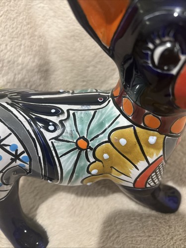 Talavera Pottery Chihuahua Dog Mexican Folk Art Hand Painted 10"L X 8"H SIGNED - Picture 8 of 18