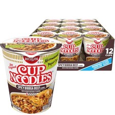 Nissin Cup Noodles, Spicy Birria Beef (Pack of 12) 0.19 Ounce