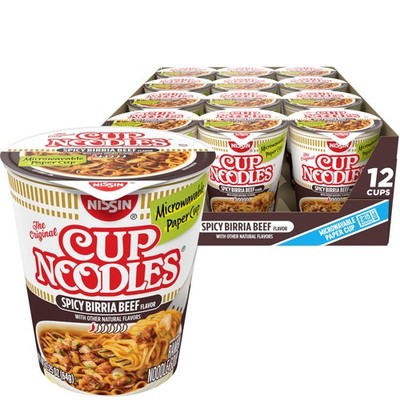 Nissin Cup Noodles, Spicy Birria Beef (Pack of 12) 0.19 Ounce