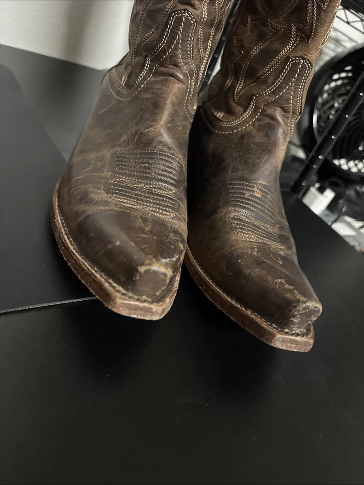 Botas Cavenders Mujer Talla 6.5 B Cuero Marrón Puntera Corta Pull On Western Rodeo Foto 4 de 4