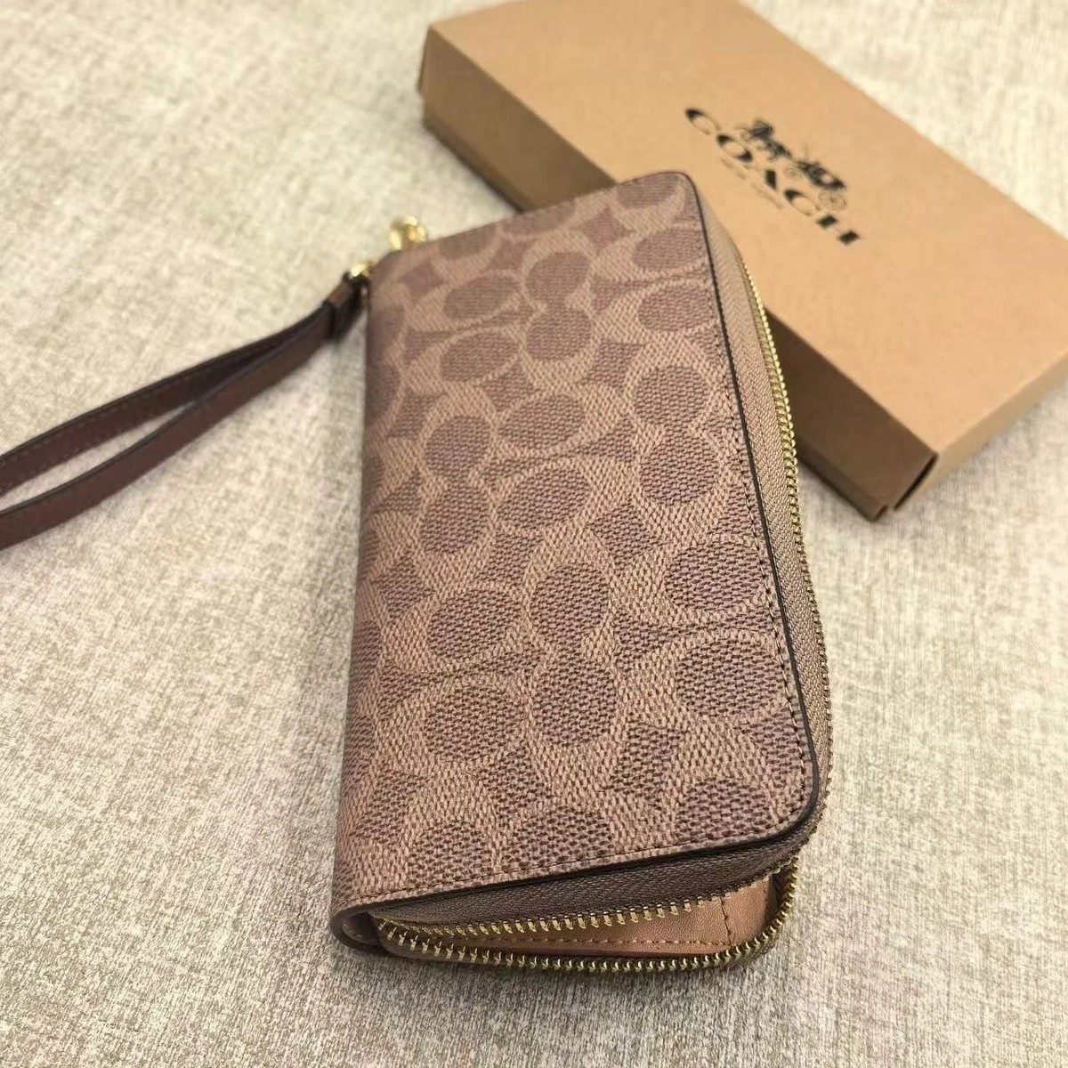 Coach Long Zip Around Wallet In Signature Canvas CW778 Brown | eBay