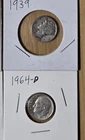 90% Silver Lot: 1939 Mercury Dime & 1964 Roosevelt Dime US Coin Pair