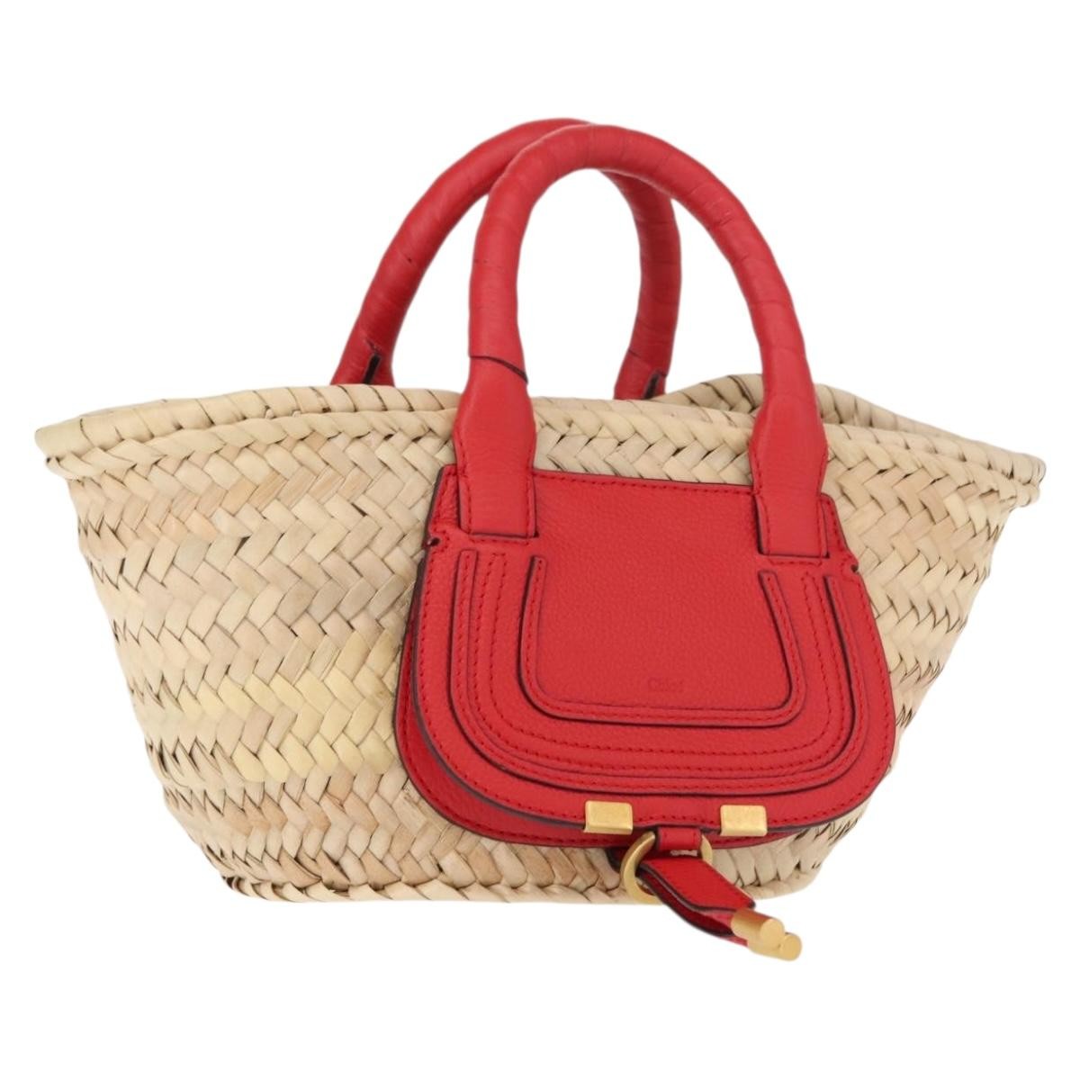 Chloe Marcie Basket Bag Raffia Beige Wicker Handbag (Pre-Owned)