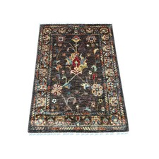 2'9"x3'10" Brown Hand Knotted Sultani Floral Pattern Wool Sample Mat Rug 21723