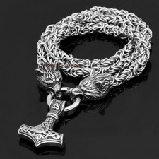 Viking Thors Hammer Mjolnir Chainmail Byzantine Chain Necklace Stainless Steel