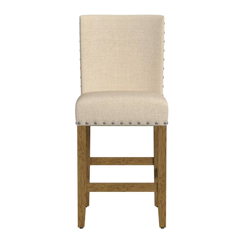 24'' Upholstered Counter Height Barstool with Nailheads Beige - HomePop