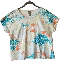 Chico’s Womens Top Floral 100% Cotton Size 2 (Large) Tropical Shirt