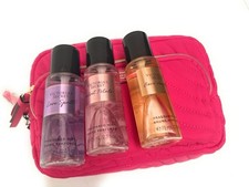 VICTORIA'S SECRET HOT PINK BEAUTY BAG MAKEUP CASE AND Trio mist travel Gift sets