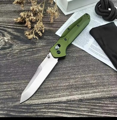 Benchmade 940 Osborne Pocketknife - Green Aluminum AXIS Lock Plain USA