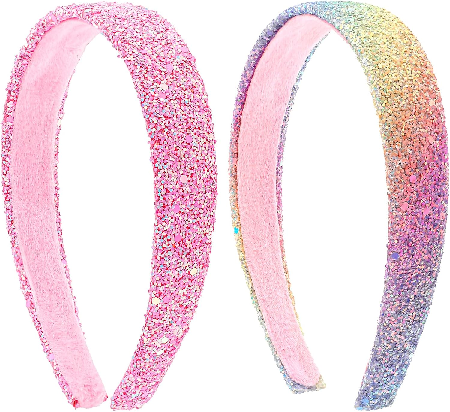 Glitter Headbands for Girls, 2 Pcs Sparkly Wide Headband Plastic Cute Non Slip H