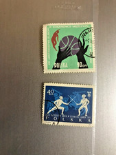 2 POLSKA 1963 SPORT BASKETBALL FENCING POLAND VINTAGE POSTAGE STAMPS