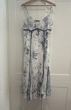 Gil Bret 100% Cotton Blue White Floral Handkerchief Hem Dress UK 14 Summer Boho