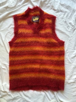 Marni Mohair Fuzzy Wuzzy Brushed Stripe Red Orange V-Neck Vest Unisex Sz 48- L