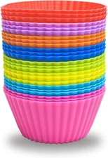 24 Pack Silicone Baking Cups Reusable Muffin Liners Non-Stick #10618, Rainbow 
