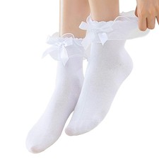 Lace Ruffle Frilly Socks for Women Ankle Socks with Bow US, Numeric, 5, 9, R...