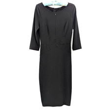 Classic Black Long Sleeve Holiday Party Dress Bodycon Midi LBD Size Med