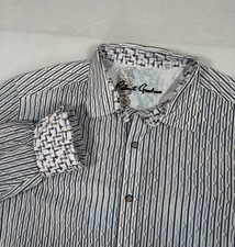 Robert Graham Shirt Mens XL White Striped Flip Cuff Long Sleeve Button-Up Cotton