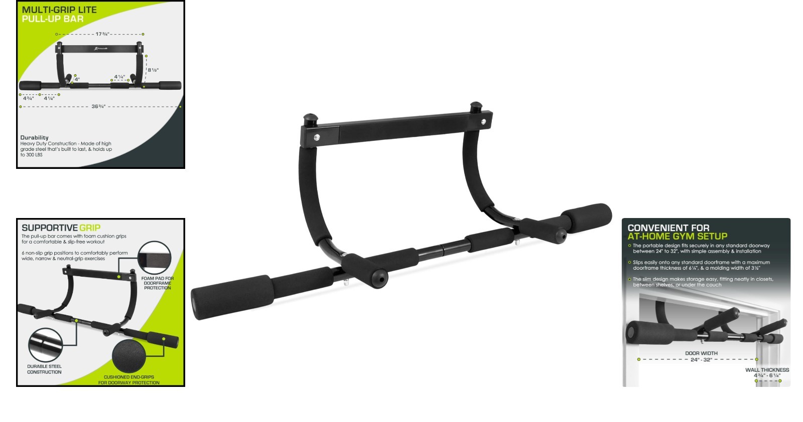 Barre de traction pliable multi-grip 300 Lbs fitness et musculation maison