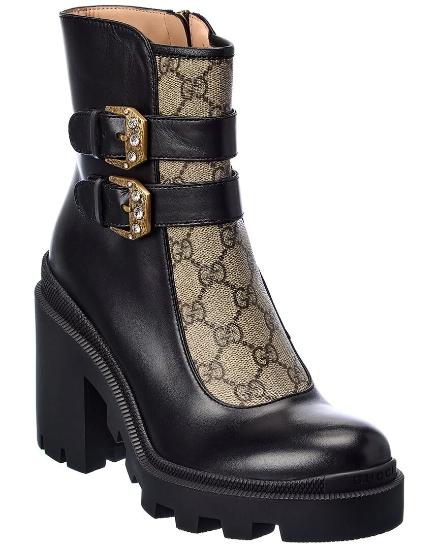 Bottines femme Gucci Gg Supreme en toile et cuir noir 34