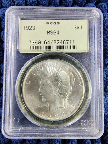 1923 Silver Peace Dollar - Philadelphia Mint - 90% Silver - PCGS MS 64