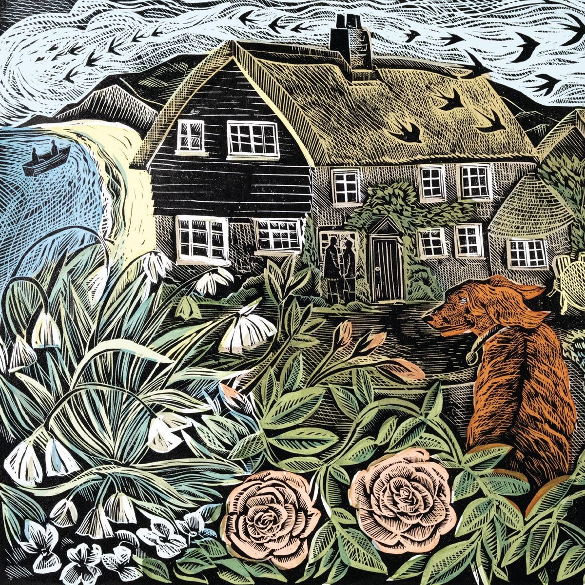 Angela Harding Rose Cottage Blank Greeting Card with Envelope