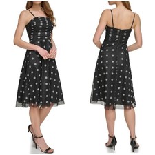 Eliza J Cocktail Polka Dot Dress 12 Fit and Flare Tulle Spaghetti Strap Party